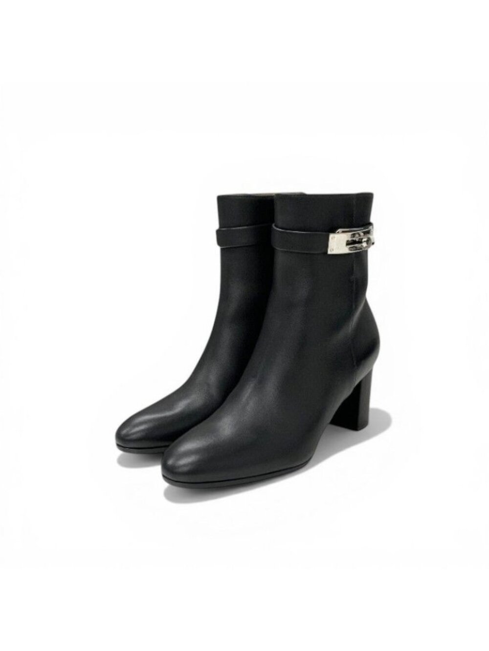 Hermes Saint Germain Boots Short Shoes Leather Black Silver Kelly